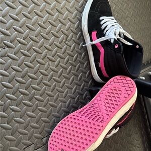 Vans Black and Pink Athletic Shoes with Textured Sole